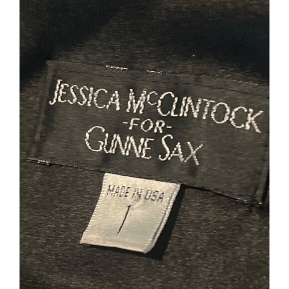 Jessica McClintock For Gunne Sax Black One-Shoulder Ruched Dress Size 1 Vintage - Picture 2 of 8